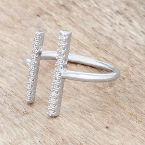 Sharna 12ct CZ Rhodium Parallel Contemporary Ring - Image 5