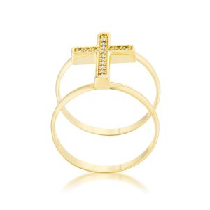 Francis 0.08ct CZ 14k Gold Contemporary Cross Ring - Image 2