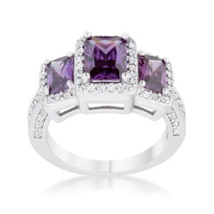 Rita 2.3ct Amethyst CZ Rhodium Classic Trio Ring - Image 2