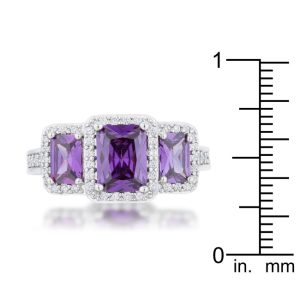 Rita 2.3ct Amethyst CZ Rhodium Classic Trio Ring - Image 3