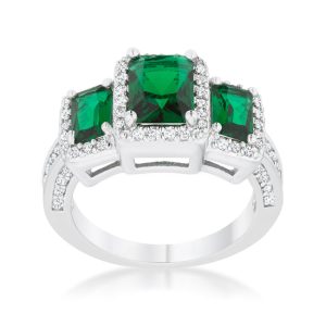 Rita 2.3ct Emerald CZ Rhodium Classic Trio Ring - Image 3
