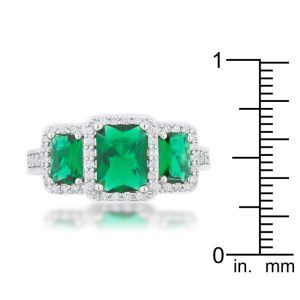 Rita 2.3ct Emerald CZ Rhodium Classic Trio Ring - Image 4