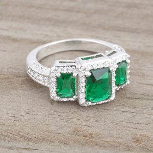 Rita 2.3ct Emerald CZ Rhodium Classic Trio Ring - Image 2