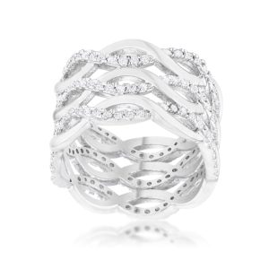 Contemporary 0.88ct CZ Rhodium Twist Wide Cocktail Ring - Image 2