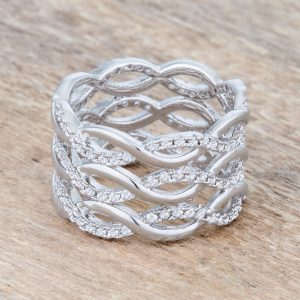 Contemporary 0.88ct CZ Rhodium Twist Wide Cocktail Ring - Image 5