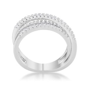 Laurie 0.2ct CZ Rhodium Contemporary Trio Band Ring - Image 2