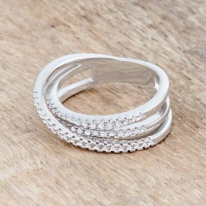 Laurie 0.2ct CZ Rhodium Contemporary Trio Band Ring - Image 5