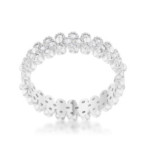 Clara 1ct CZ Rhodium Textured Bezel Set Eternity Ring - Image 2