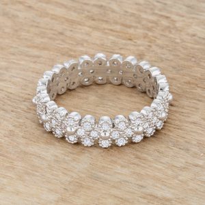 Clara 1ct CZ Rhodium Textured Bezel Set Eternity Ring - Image 5