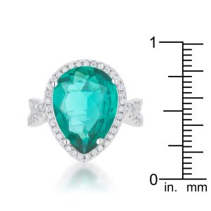 Laura 9.9ct Blue Green CZ Rhodium Classic Teardrop Ring - Image 3