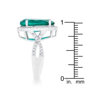 Laura 9.9ct Blue Green CZ Rhodium Classic Teardrop Ring - Image 4