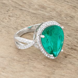 Laura 9.9ct Blue Green CZ Rhodium Classic Teardrop Ring - Image 5