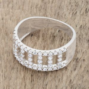 Rey 0.5ct CZ Rhodium Contemporary Band Ring - Image 5