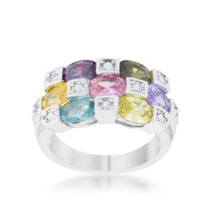 Mina 3.1ct Multicolor CZ Rhodium Cocktail Ring - Image 2
