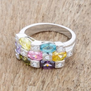 Mina 3.1ct Multicolor CZ Rhodium Cocktail Ring - Image 5