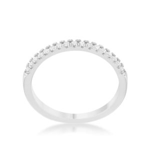 0.11ct CZ Rhodium Plated Classic Band Ring With Round Cut Cubic Zirconia In A Pave Setting - Image 2