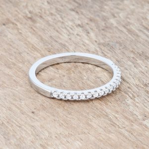 0.11ct CZ Rhodium Plated Classic Band Ring With Round Cut Cubic Zirconia In A Pave Setting - Image 5