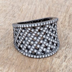 Brin 1.4ct CZ Hematite Wide Woven Style Ring - Image 5