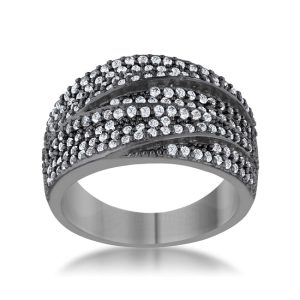 Kina 1.7ct Clear CZ Hematite Contemporary Cocktail Ring - Image 2