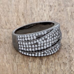 Kina 1.7ct Clear CZ Hematite Contemporary Cocktail Ring - Image 5