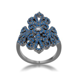 Victoria 1.23ct Sapphire CZ Hematite Filigree Cocktail Ring - Image 2