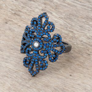 Victoria 1.23ct Sapphire CZ Hematite Filigree Cocktail Ring - Image 5