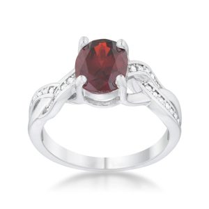 Justine 2ct Garnet CZ Rhodium Classic Oval Ring - Image 2