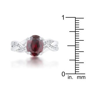 Justine 2ct Garnet CZ Rhodium Classic Oval Ring - Image 3