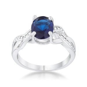 Justine 2ct Sapphire CZ Rhodium Classic Oval Ring - Image 2