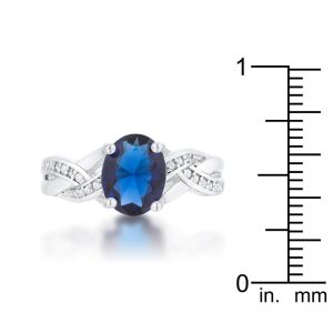 Justine 2ct Sapphire CZ Rhodium Classic Oval Ring - Image 3