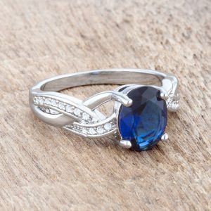 Justine 2ct Sapphire CZ Rhodium Classic Oval Ring - Image 5