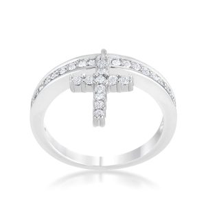 Christine 0.2ct CZ Rhodium Cross Charm Ring - Image 2