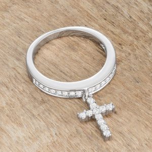 Christine 0.2ct CZ Rhodium Cross Charm Ring - Image 5