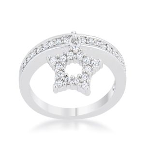 Star 0.25ct CZ Rhodium Simple Holiday Charm Band Ring - Image 2