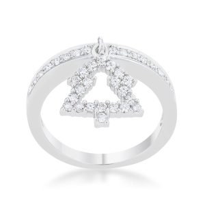 Christmas Tree 0.3ct CZ Rhodium Holiday Charm Ring - Image 2