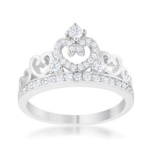 Aurora 0.34ct CZ Rhodium Heart Crown Ring - Image 2