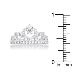 Aurora 0.34ct CZ Rhodium Heart Crown Ring - Image 3