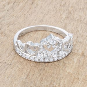 Aurora 0.34ct CZ Rhodium Heart Crown Ring - Image 5