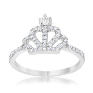 Elina 0.36ct CZ Rhodium Simple Crown Ring - Image 2