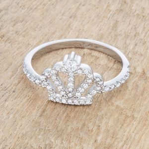 Elina 0.36ct CZ Rhodium Simple Crown Ring - Image 5
