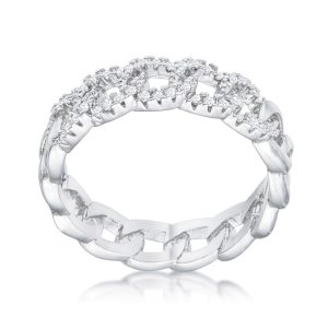 Interlocking Rhodium Chain Design Ring with CZ - Image 2