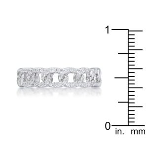 Interlocking Rhodium Chain Design Ring with CZ - Image 3