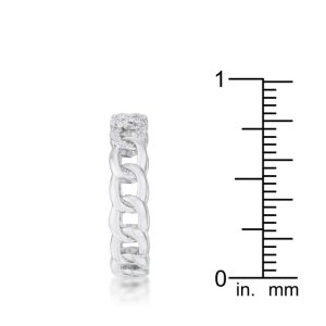 Interlocking Rhodium Chain Design Ring with CZ - Image 4