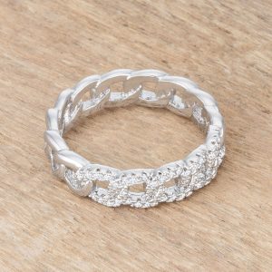 Interlocking Rhodium Chain Design Ring with CZ - Image 5