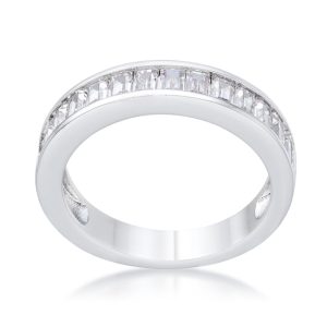 Baguette Cut CZ Rhodium Wedding Band - Image 2
