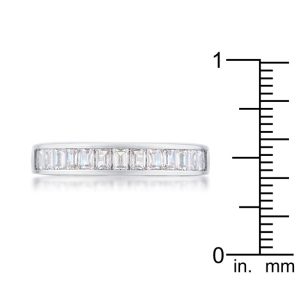 Baguette Cut CZ Rhodium Wedding Band - Image 3