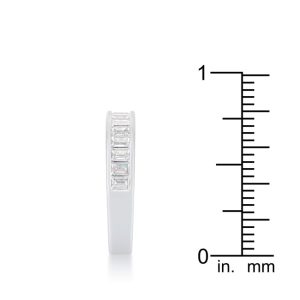 Baguette Cut CZ Rhodium Wedding Band - Image 4
