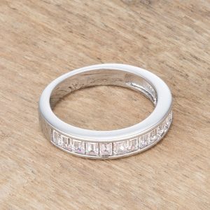 Baguette Cut CZ Rhodium Wedding Band - Image 5