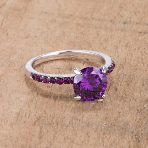 2.3CT Amethyst CZ Rhodium Ring - Image 2