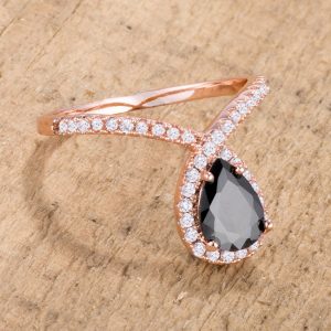 1.5Ct Rose Goldtone Chevron Ring With Onyx CZ - Image 2